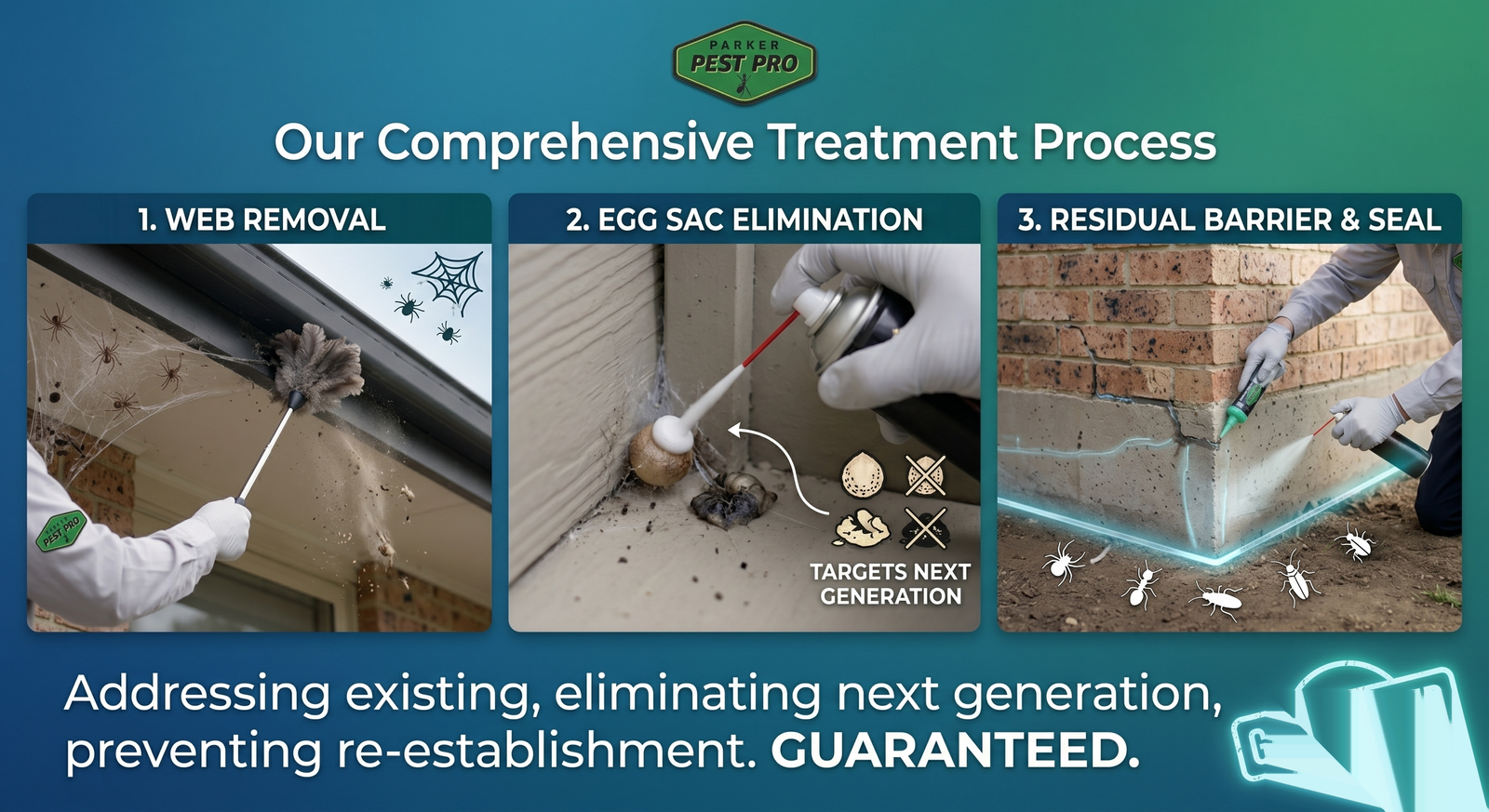Parker Pest Pro technician conducting spider control inspection in Northern California home