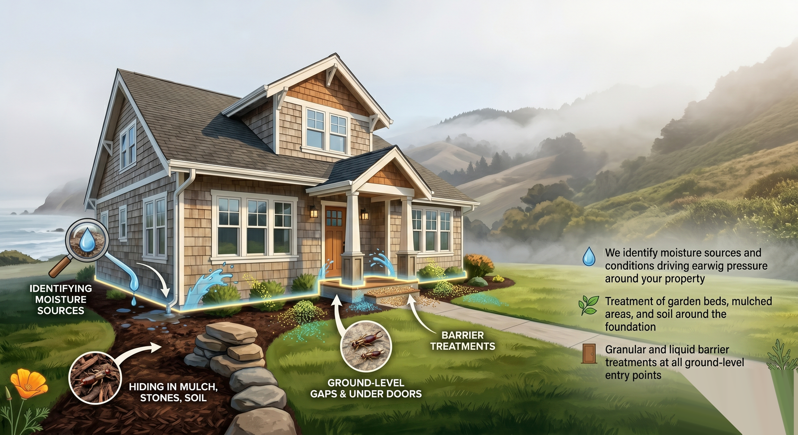 Earwig control treatment for coastal Northern California homes — Parker Pest Pro